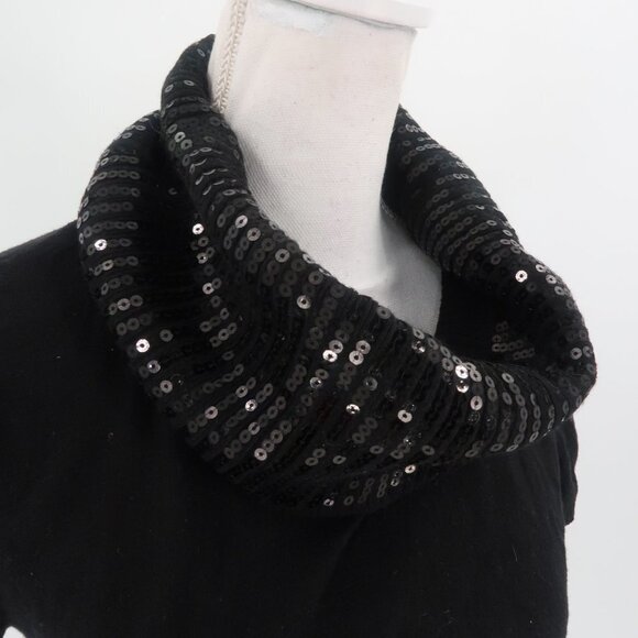 Michael Kors Black Short Sleeve Sweater w Sequin Cowl Neck Size Medium - Picture 2 of 10